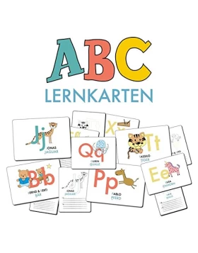 ABC-Lernkarten der Tiere, Bildkarten, Wortkarten, Flash Cards mit Groß- und Kleinbuchstaben 