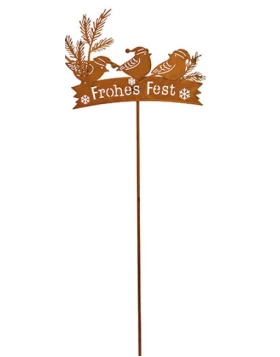 Stecker Wintervogel Dekor, Frohes Fest, rostig, 21 x 71 cm
