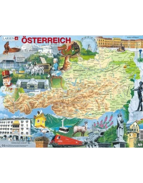 LARSEN Puzzle Österreich - Παζλ Αυστρία, γεωφυσικός χάρτης 36x28 cm