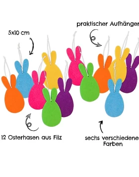 12 Filz- Ostehase bunt