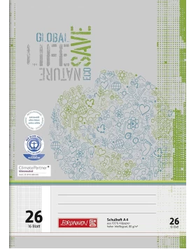 BRUNNEN Schulheft Recycling A4 kariert, mit Rand, Lin. 26 grau-grün - Τετράδιο καρέ με περιθώριο