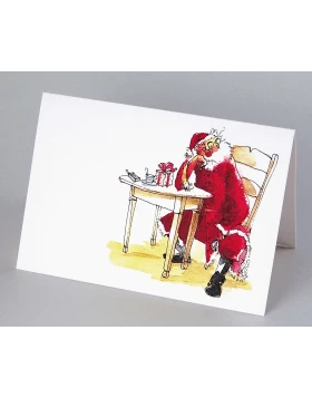 Χριστουγεννιάτικη κάρτα -  Weihnachtskarte der Weihnachtsmann sitzt am Tisch