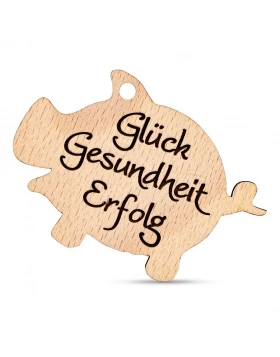 Holzanhänger Schwein Glück - Ξύλινο γουρουνάκι για καλή τύχη, 7.5 x 8 cm