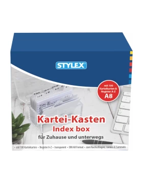 STYLEX διάφανο κουτάκι με 100 κάρτες - Karteikasten, DIN A8, inkl. 100 Karteikarten