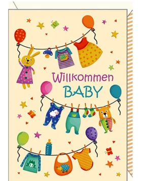 Grusskarte zur Geburt WILKOMMEN BABY - Ευχετήρια κάρτα για γέννηση