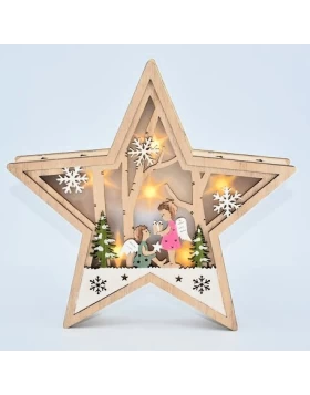 Χριστουγεννιάτικο ξύλινο αστέρι με φωτισμό - Holz Stern Engel LED (22x4x21 cm)