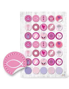 Aufkleber pink weiß für Taufe Kommunion