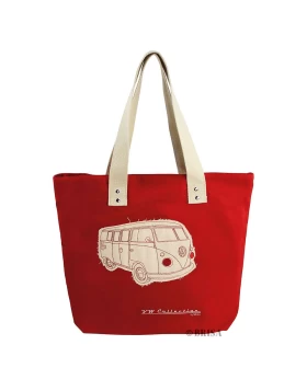 Υφασμάτινη τσάντα με φερμουάρ - VW Bulli Bus Canvas Einkaufstasche rot