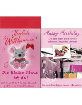 2 Grusskarten für 1 Euro - Herzlich willkommen! / Happy Birthday