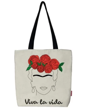 Υφασμάτινη τσάντα με φερμουάρ (VIVA LA VIDA), 37x38cm -Tote Bag, Stofftasche