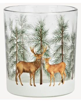 Windlicht Hirsch Dekor aus Glas