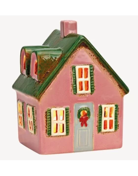 Διακοσμητικό κεραμικό σπιτάκι Lichthaus aus Steingut, Rosa/Grün (B/H/T) 13x17x10cm 