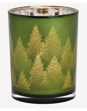 Χριστουγεννιάτικο γυάλινο διακοσμητικό Windlicht Winterwald Dekor aus Glas grün 