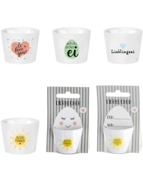 Eierbecher auf Karte zum Hängen und Beschriften aus Porzellan