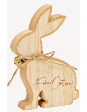 Aufsteller Hase, Frohe Ostern, aus Holz mit Glöckchen
