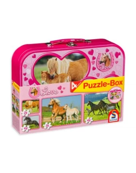 Schmidt  Pferde-Puzzle-Box 2 x 26, 2 x 48 Teile im Metallkoffer