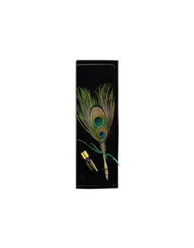 Σετ καλλιγραφίας με φτερό Peacock ink set, Black box with peacock feathers and ink