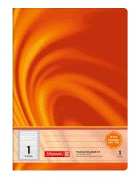 Premium Schulheft A4 - 14 Liniensysteme, Kontrastlineatur, alle Ausgangsschriften, Lin. 1 orange
