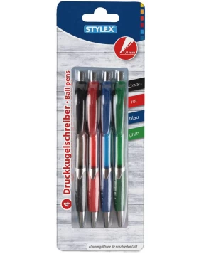 Kugelschreiber, 1 mm, 4 Stück, farbig sortiert
