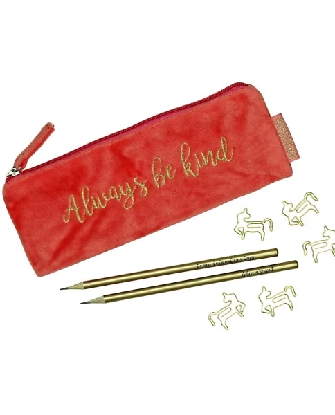 Κασετίνα ALWAYS BE KIND 21x6cm, με μολύβια και συνδετήρες - Samt-Mäppchen