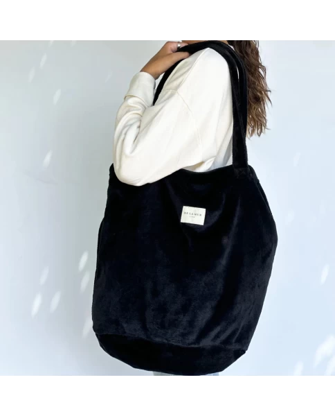 DE LA MUR shopper bag black fur 50 x 39 cm