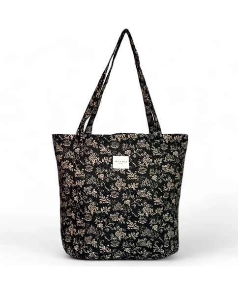 DE LA MUR shopper bag black floral 50 x 39 cm