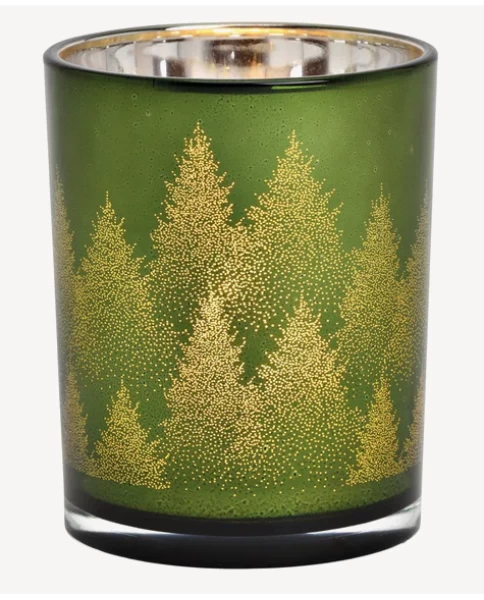 Windlicht Winterwald Dekor aus Glas grün 