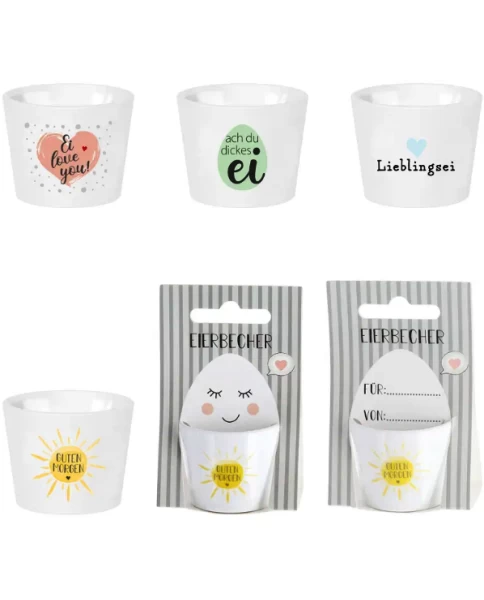 Eierbecher auf Karte zum Hängen und Beschriften aus Porzellan