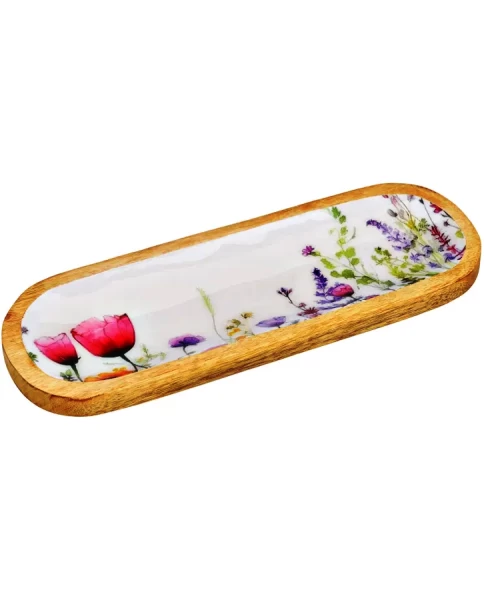 Ξύλινη διακοσμητική πιατέλα Deko Schale Blumen Dekor aus Mangoholz