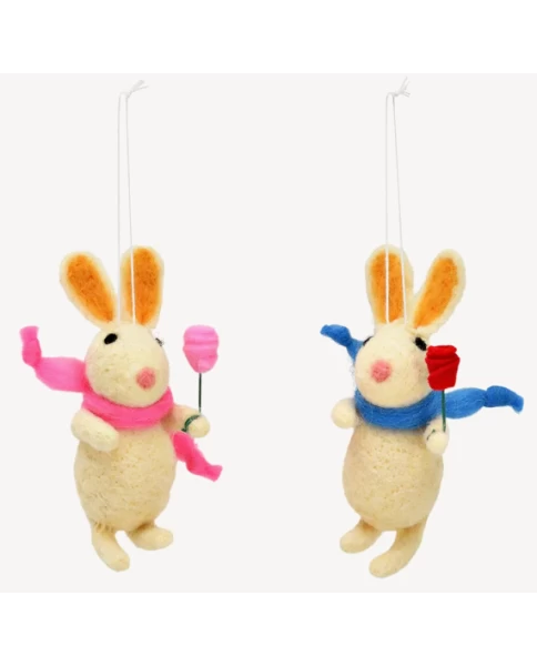 Υφασμάτινο κρεμαστό λαγουδάκι - Hänger Hase mit Blume aus Textil