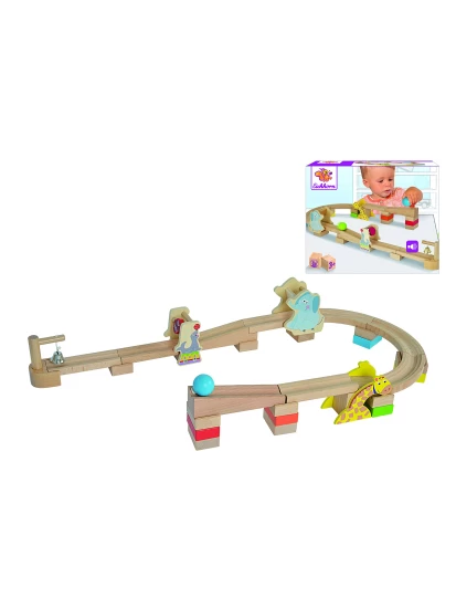 Kugelbahn, mit Funktionsschienen, 30-tlg, Buchenholz, Bunt