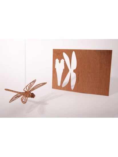 Libelle - Holzpostkarte- Ξύλινη ευχετήρια κάρτα με μοτίβο λιμπελούλα, 13 Χ 9