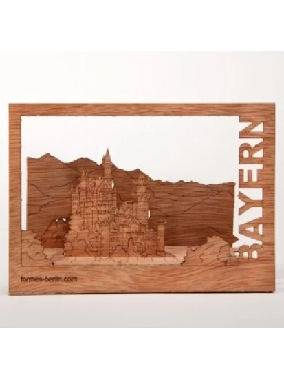 Bayern - Holzpostkarte (Schloß Neuschwanstein) - Ξύλινη ευχετήρια κάρτα με μοτίβο κάστρο της Βαυαρίας, 13 Χ 9