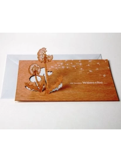 Die besten Wünsche - Holzgrußkarte mit PopUp Motiv- Ξύλινη ευχετήρια κάρτα με μοτίβο λουλούδια, 13 Χ 9