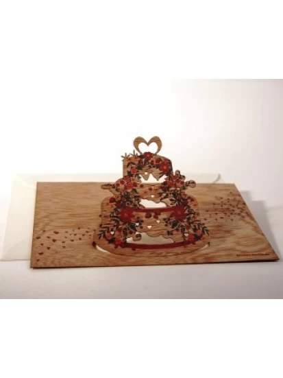 Hochzeitstorte - Holzgrußkarte mit PopUp-Motiv- Ξύλινη ευχετήρια κάρτα για γάμο, 13 Χ 9