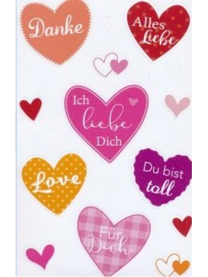 Sticker Herz- Danke/ 3 Bogen 7,8x12,50 - Αυτοκόλλητα καρδιές