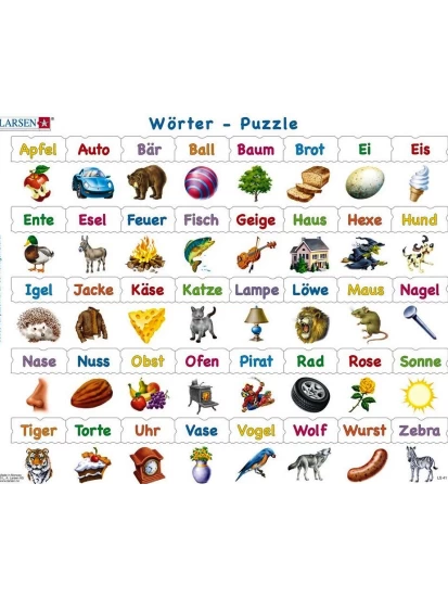 LARSEN Puzzle Wörter - Εκπαιδευτικό παζλ με γερμανικές λέξεις, 36x28 cm