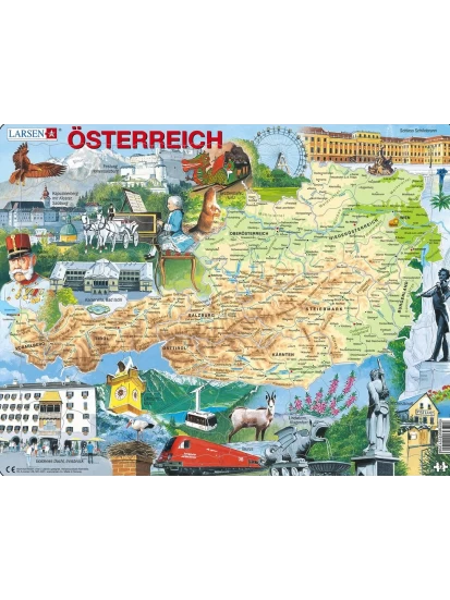 LARSEN Puzzle Österreich - Παζλ Αυστρία, γεωφυσικός χάρτης 36x28 cm