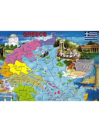 LARSEN Puzzle Greece – Griechenland (engl./polit.) - Παζλ Ελλάδα πολιτικός χάρτης, 36x28 cm