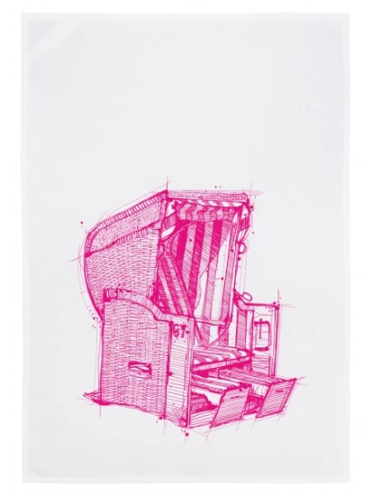 Geschirrtuch weiss, STRANDKORB, neon pink- Πετσέτα κουζίνας , 50 x 70 cm