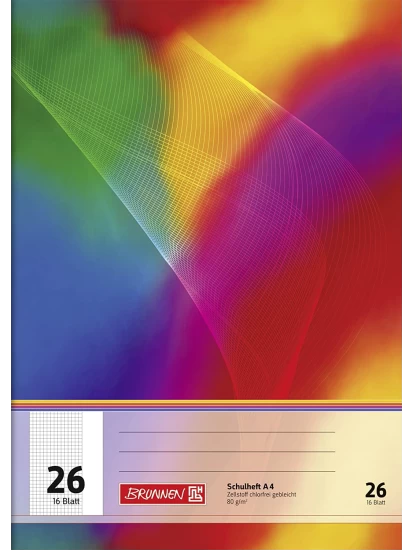 BRUNNEN Schulheft A4 5 mm kariert, mit Rand, Lin. 26 mehrfarbig - Τετράδιο με γραμμές