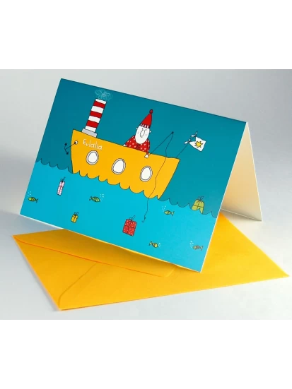 Χριστουγεννιάτικη κάρτα - Weihanchtskarte der Weihnachtsmann beim Angeln