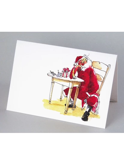 Χριστουγεννιάτικη κάρτα -  Weihnachtskarte der Weihnachtsmann sitzt am Tisch