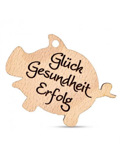 Holzanhänger Schwein Glück - Ξύλινο γουρουνάκι για καλή τύχη, 7.5 x 8 cm
