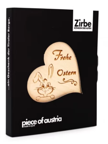 Πασχαλινή ξύλινη χειροποίητη καρδιά Frohe Ostern, 7,5 x 6,5cm - Zirbenherz Mini 