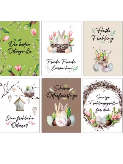 6 Postkarten zu Ostern – Rosa Tulpen - Σετ 6 πασχαλινές κάρτες με ευχή (γερμανικά) 