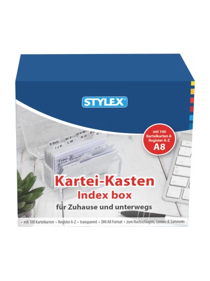 STYLEX διάφανο κουτάκι με 100 κάρτες - Karteikasten, DIN A8, inkl. 100 Karteikarten