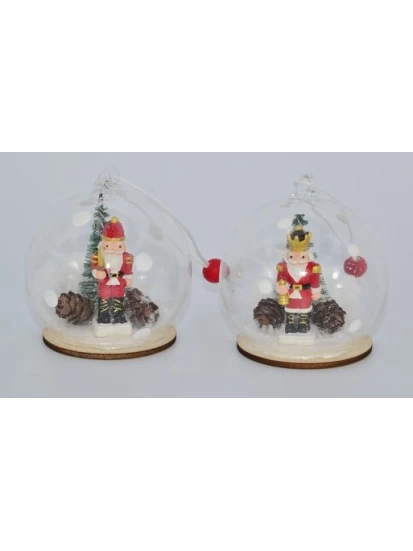Χριστουγεννιάτικο γυάλινο στολίδι καρυοθραύστης - Glaskugel mit Nussknacker (7 cm)
