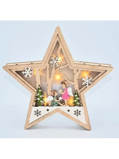 Χριστουγεννιάτικο ξύλινο αστέρι με φωτισμό - Holz Stern Engel LED (22x4x21 cm)