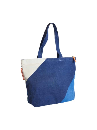 Μεγάλη υφασμάτινη τσάντα με φερμουάρ - Shopper Indigo Blue